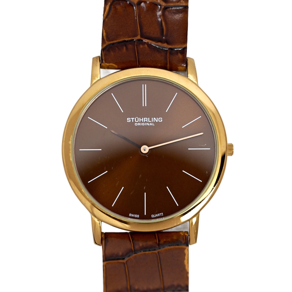 Stuhrling Men's 38mm Ascot Wrist Watch Brown Dial Rose Gold Swiss Quartz